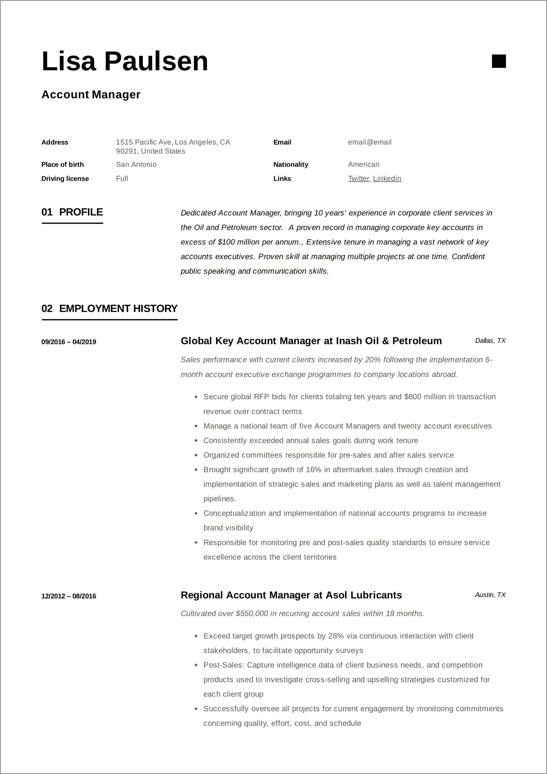 Sales Account Manager Resume Examples