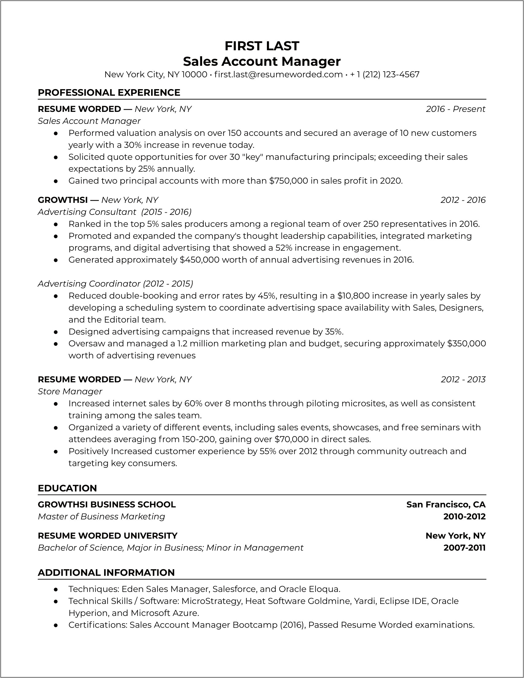 Sales And Marketing Resume Sample