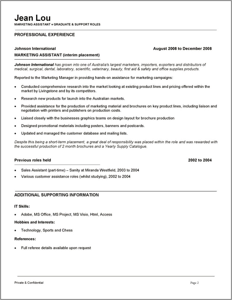 Sales Assistant Skills For Resume