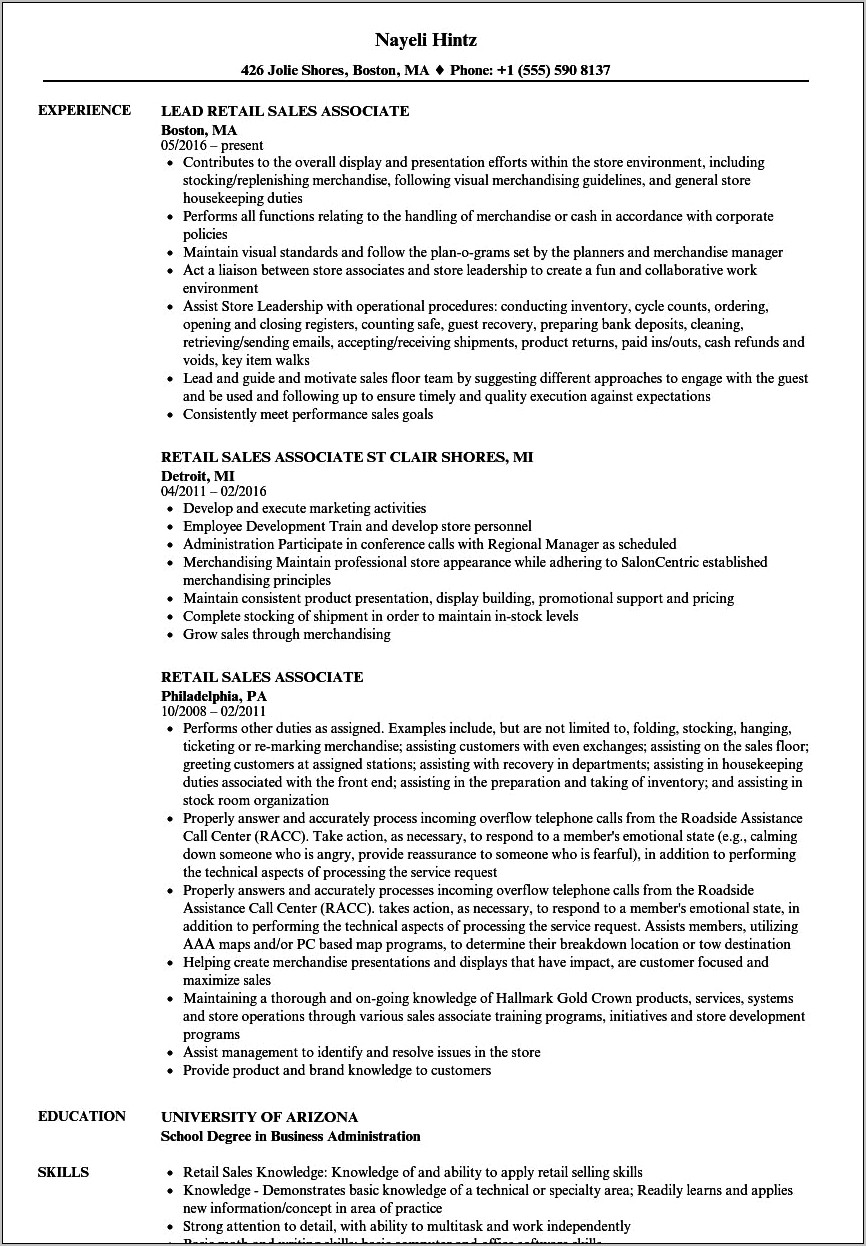 Sales Associate Best Buy Resume