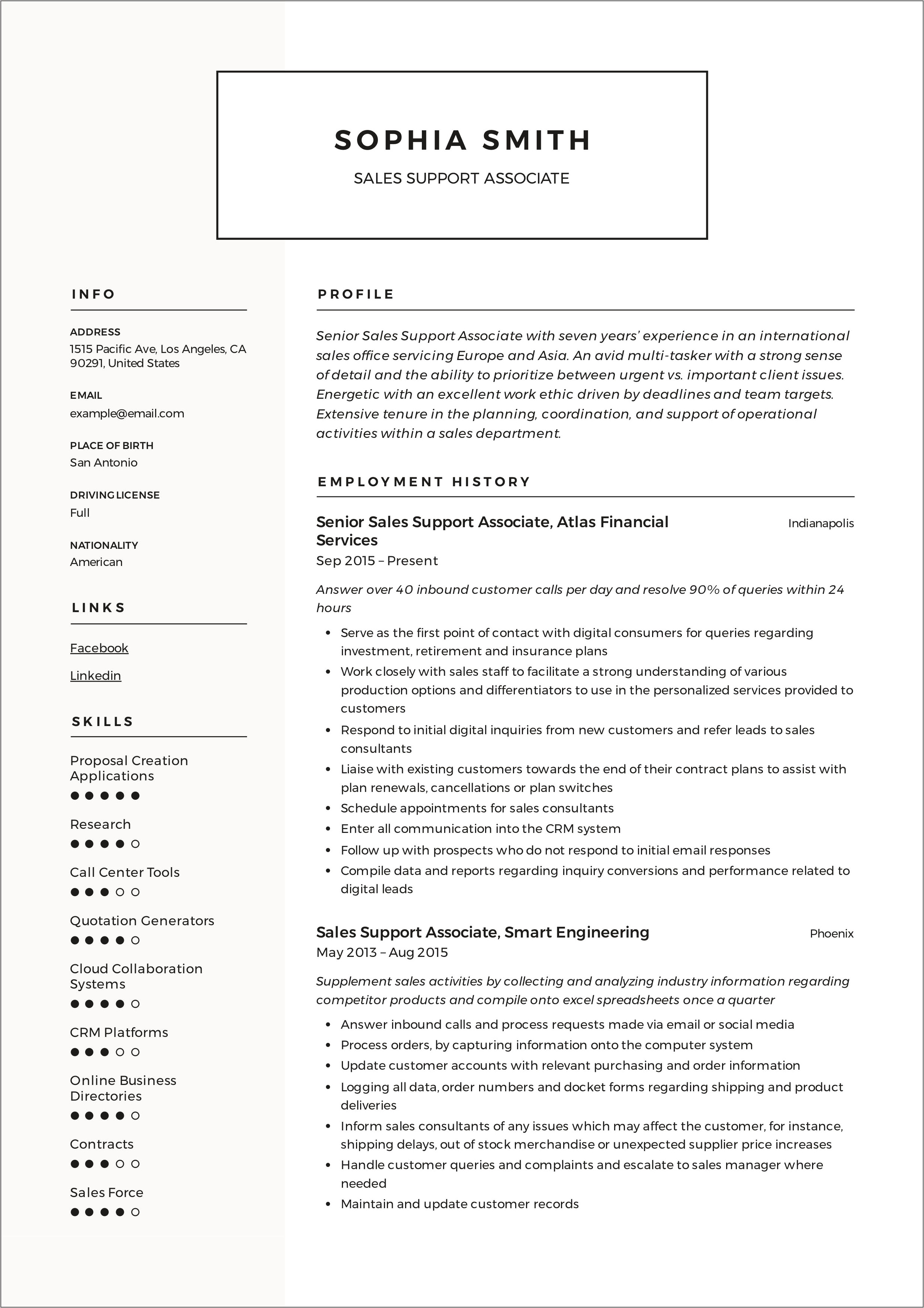 Sales Associate Fresher Resume Sample