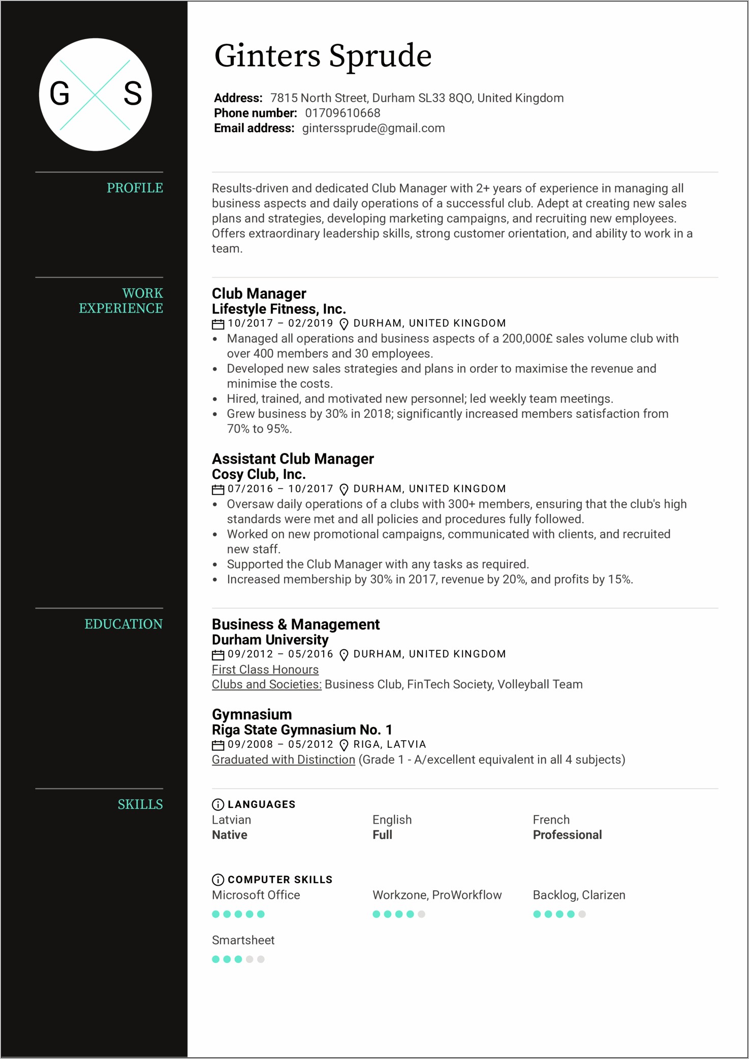 Sales Associate Gym Resume Samples