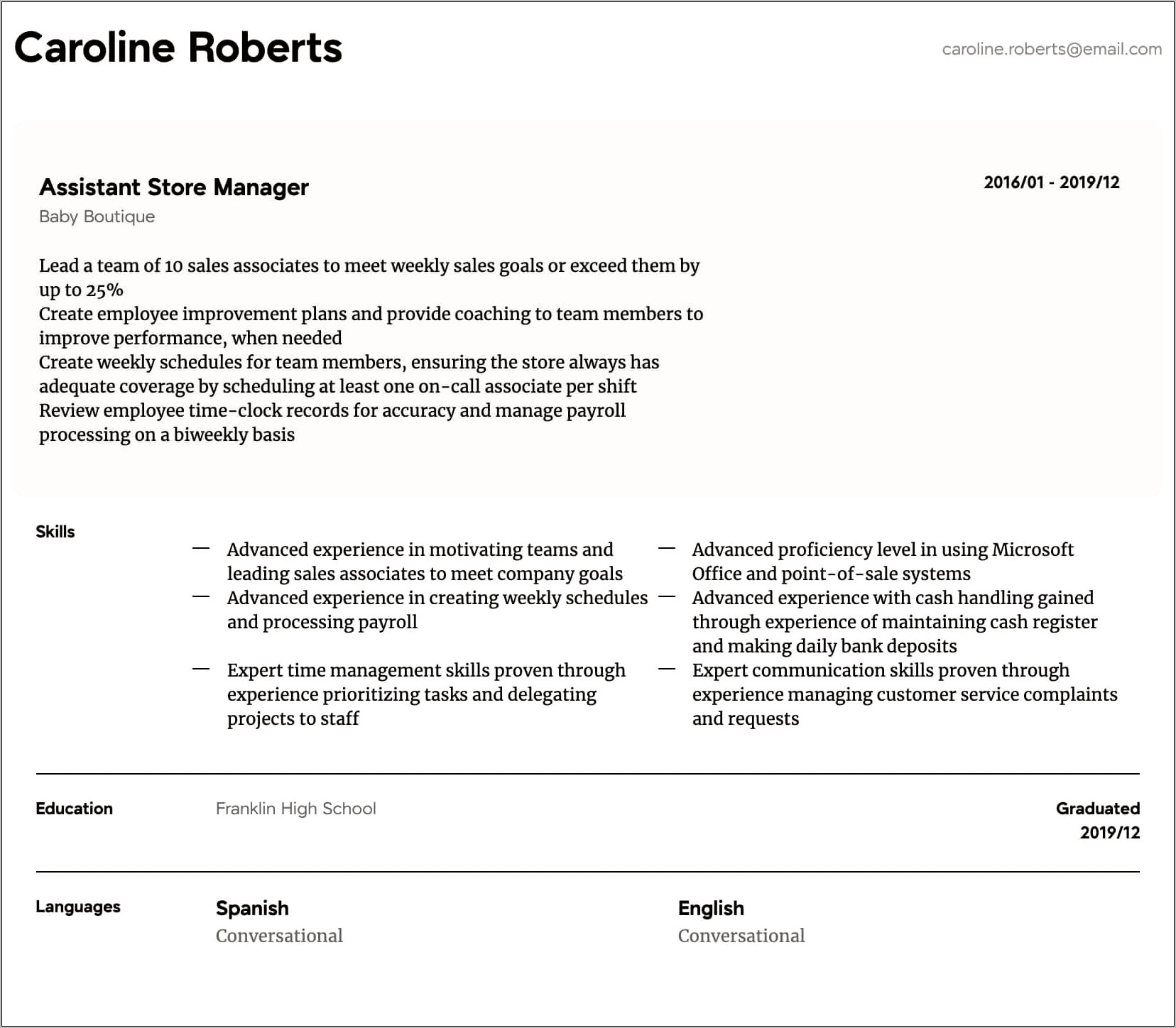 Sales Associate Manager Resume Samples