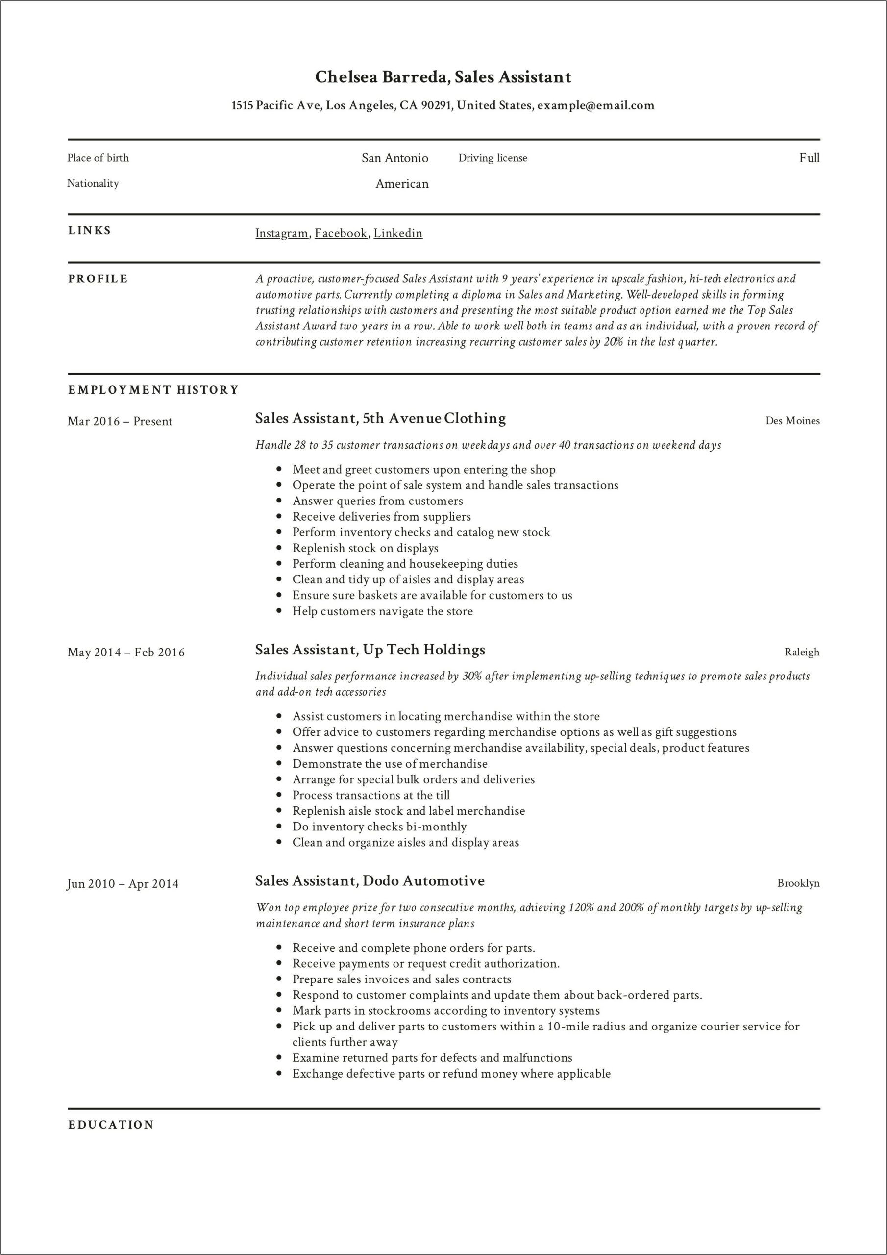 Sales Associate Objective Resume Examples