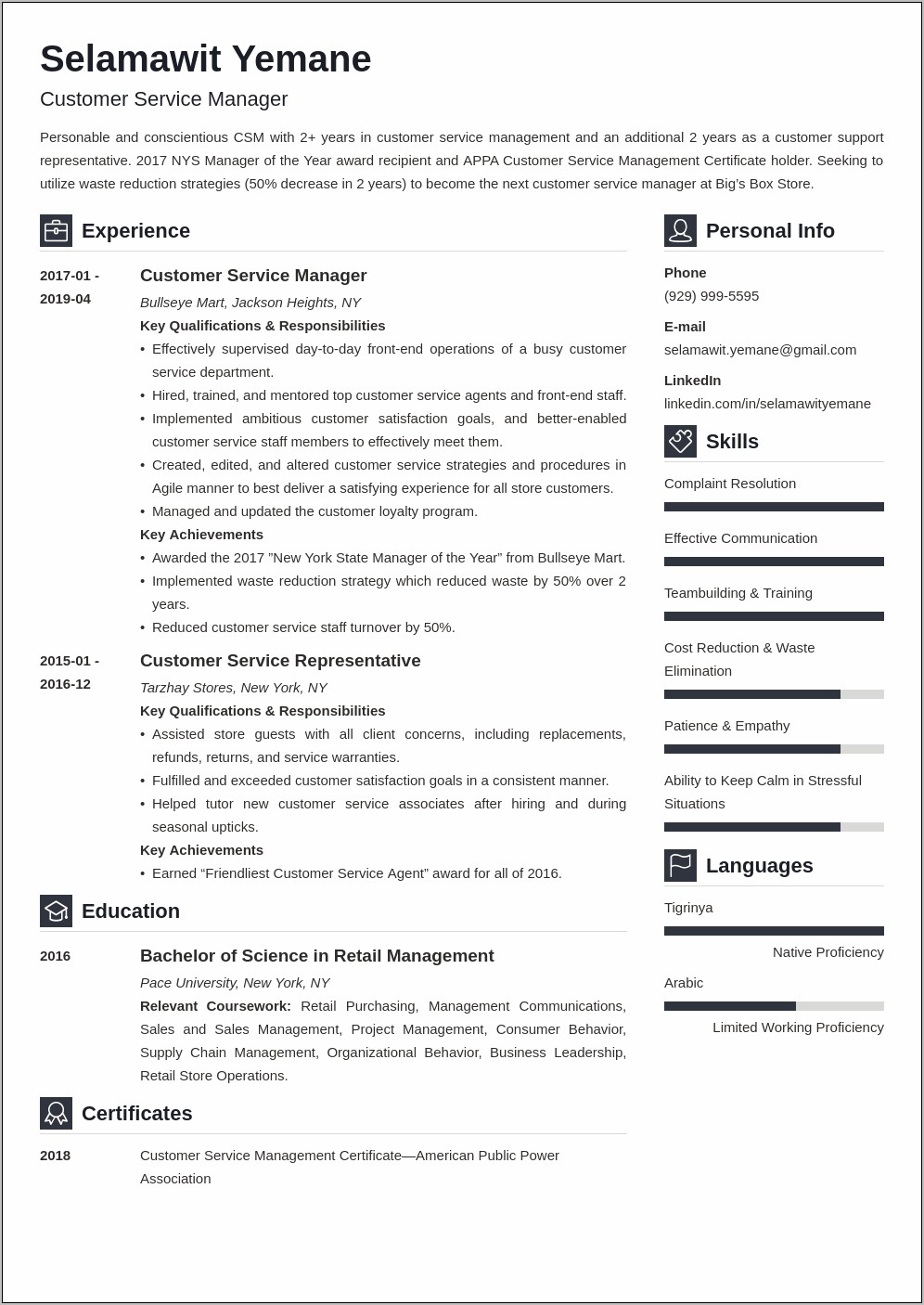 Sales Call Center Manager Resume