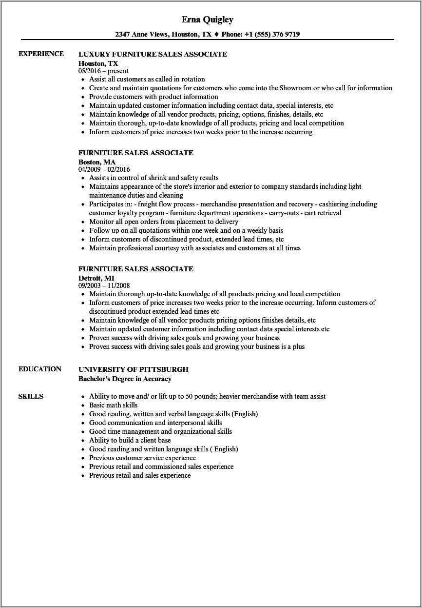 Sales Job Resume Bullet Points