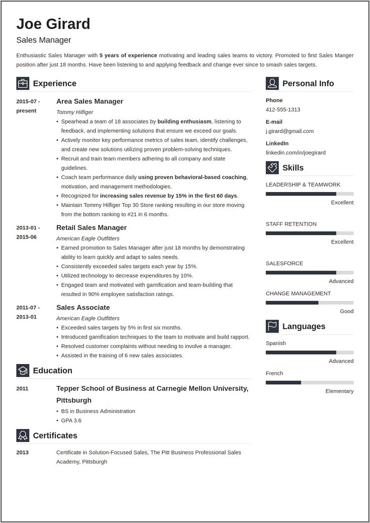 Sales Key Skills In Resume