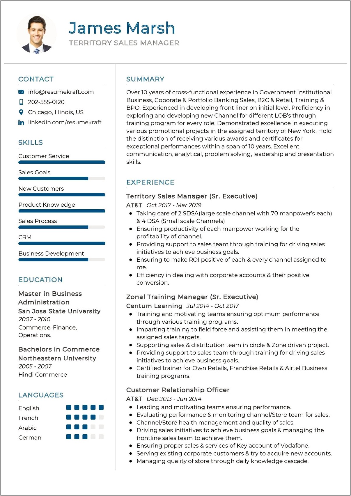 Sales Manager Experience Resume Format