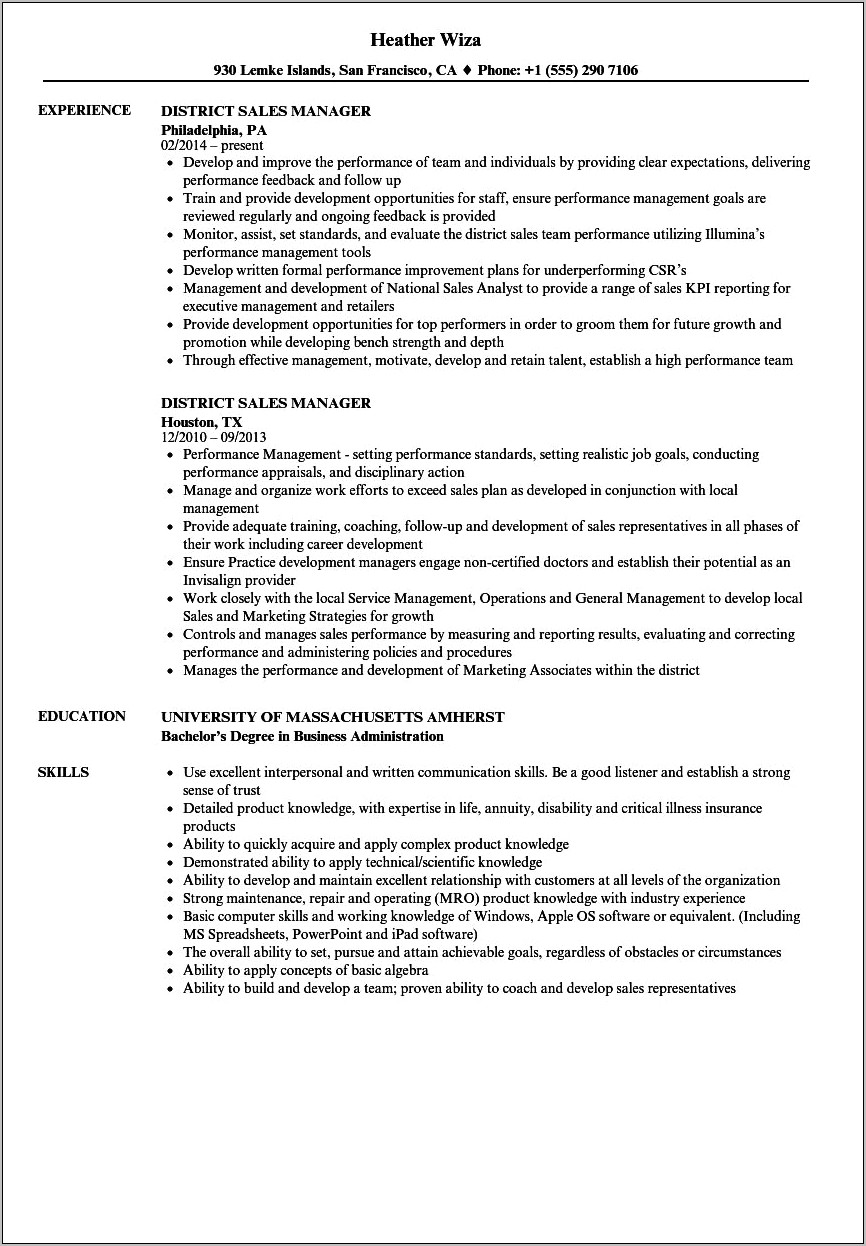 Sales Manager Resume Bullet Points