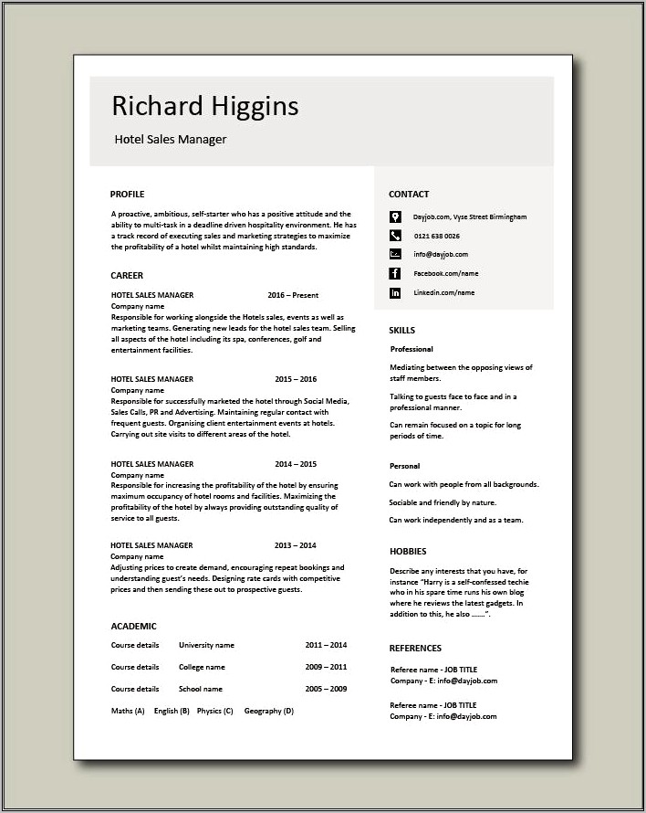 Sales Manager Resumes Examples Free