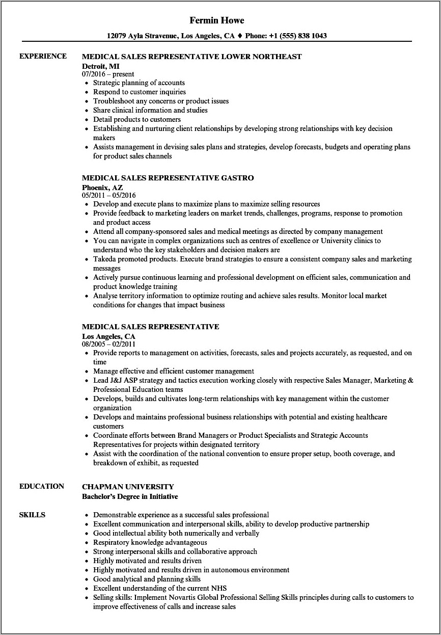 Sales Rep Resume Objective Examples