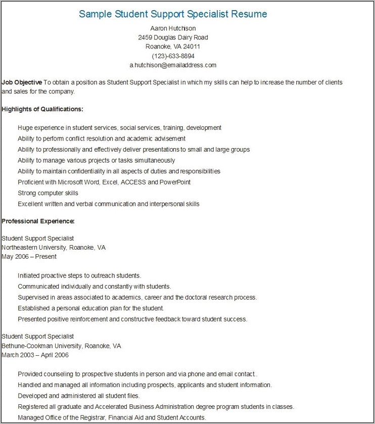 Sales Support Specialist Resume Examples