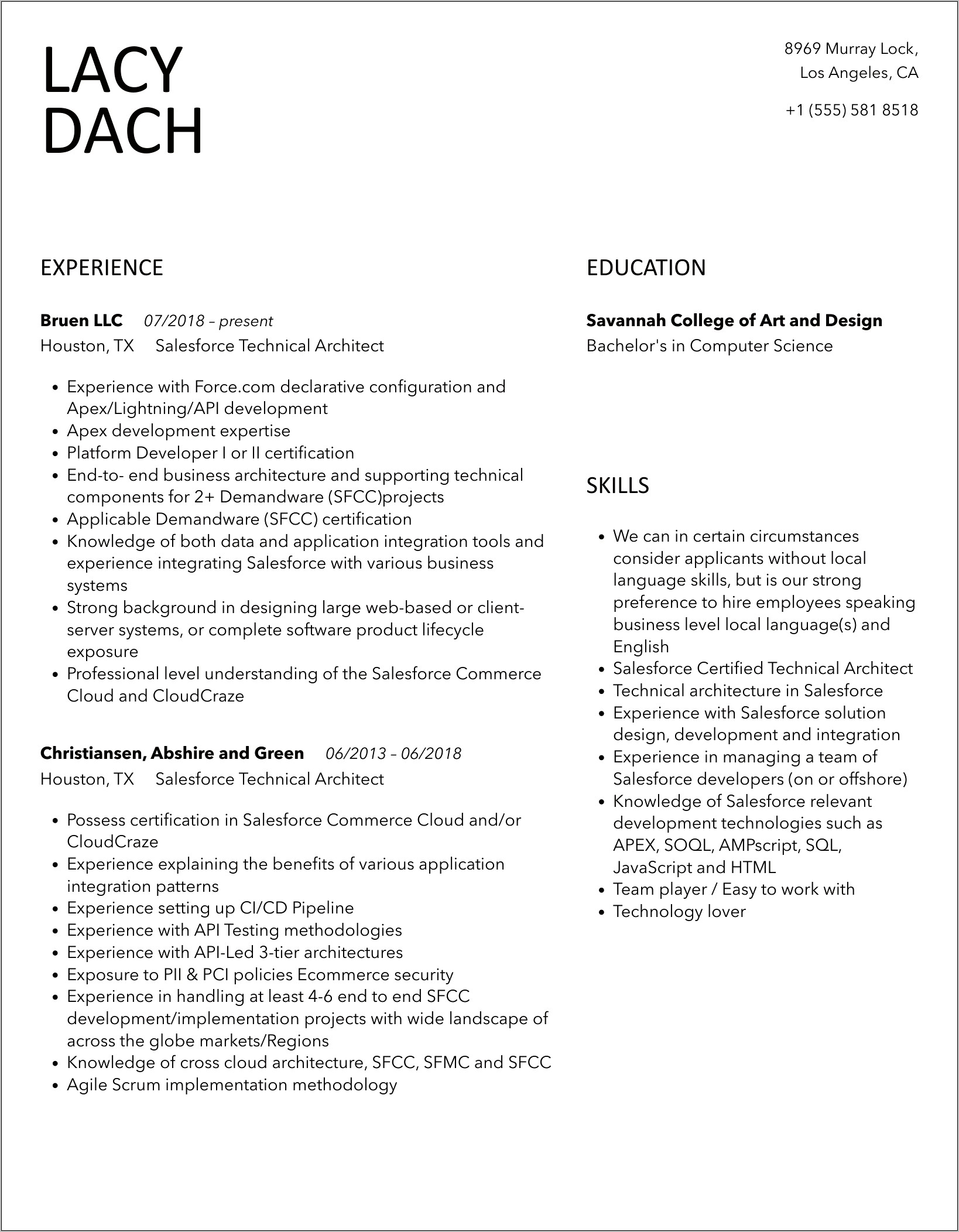 Salesforce Solution Architect Resume Examples