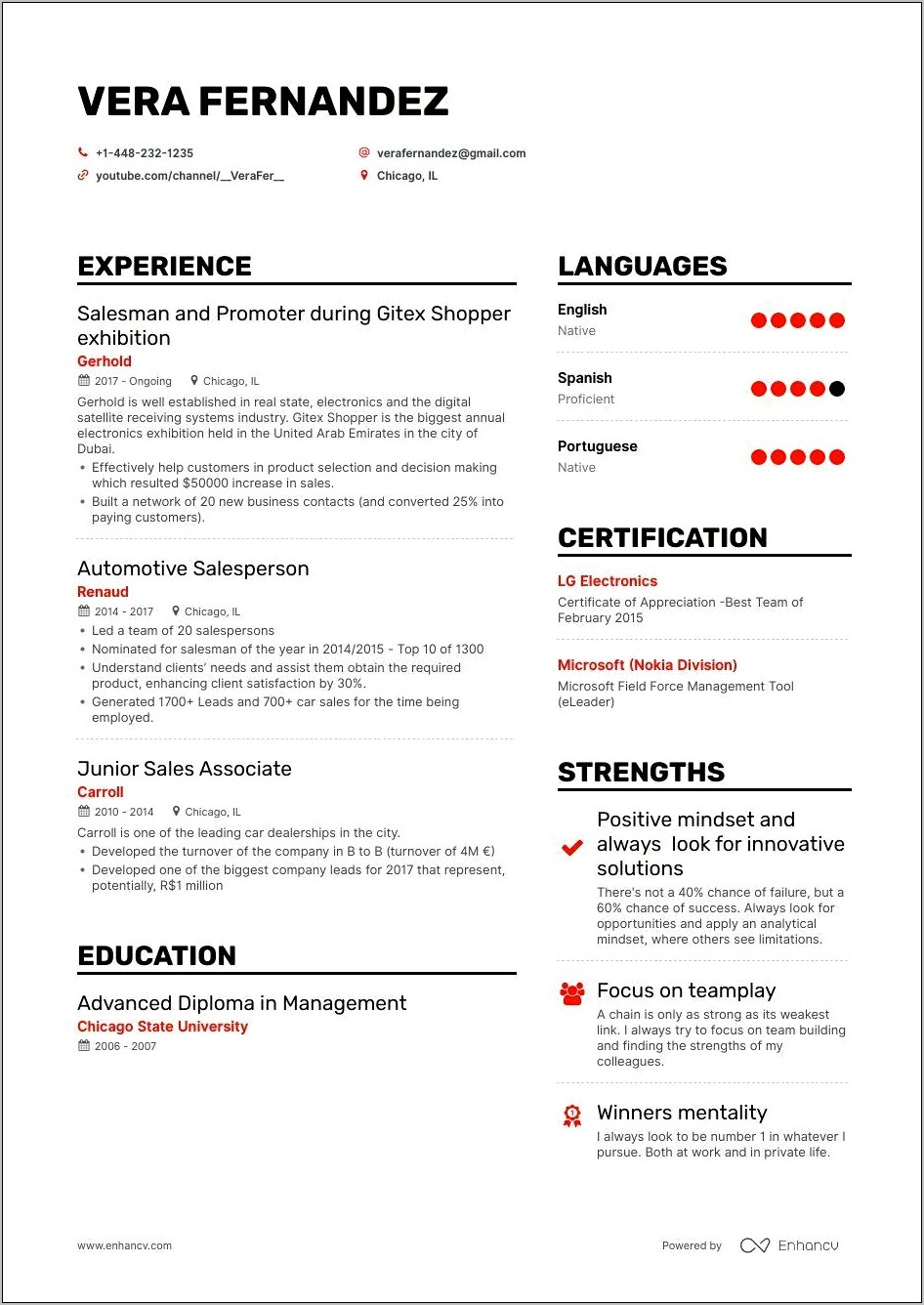 Salesperson As A Manager Resume