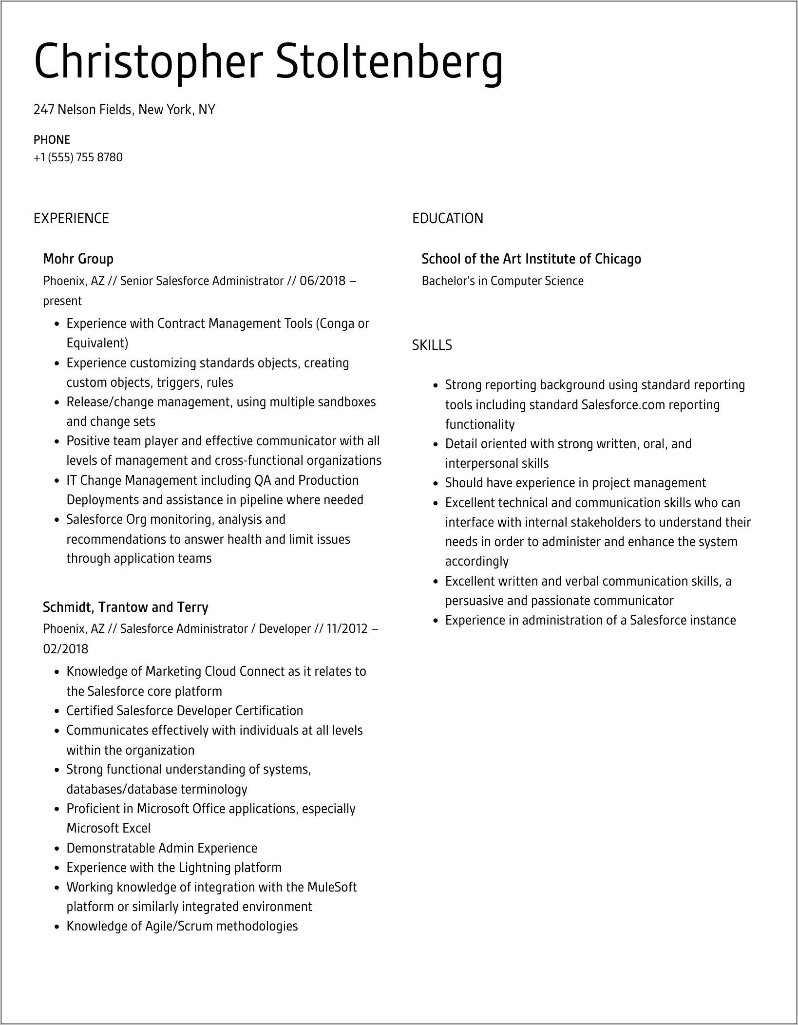 Salessforce Cpq Administrator Sample Resume