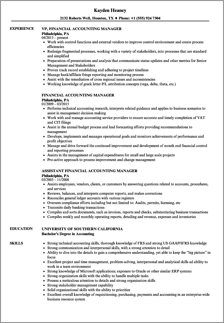 Sample Accounting Manager Resume Objective