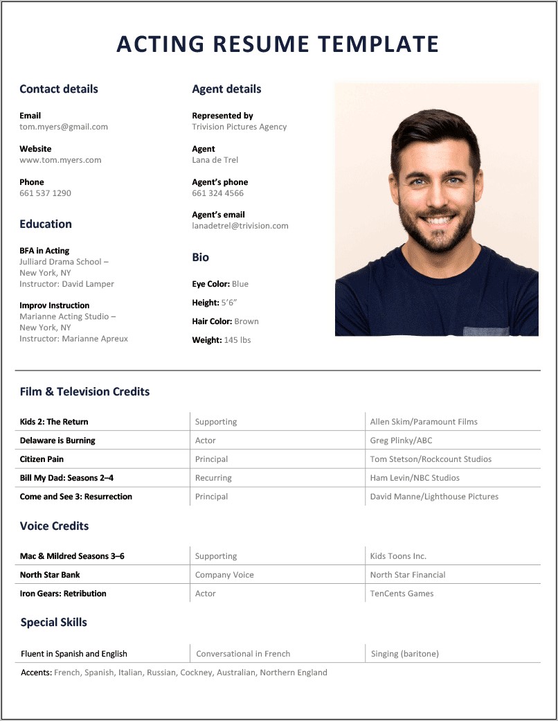 Sample Acting Resume For Child