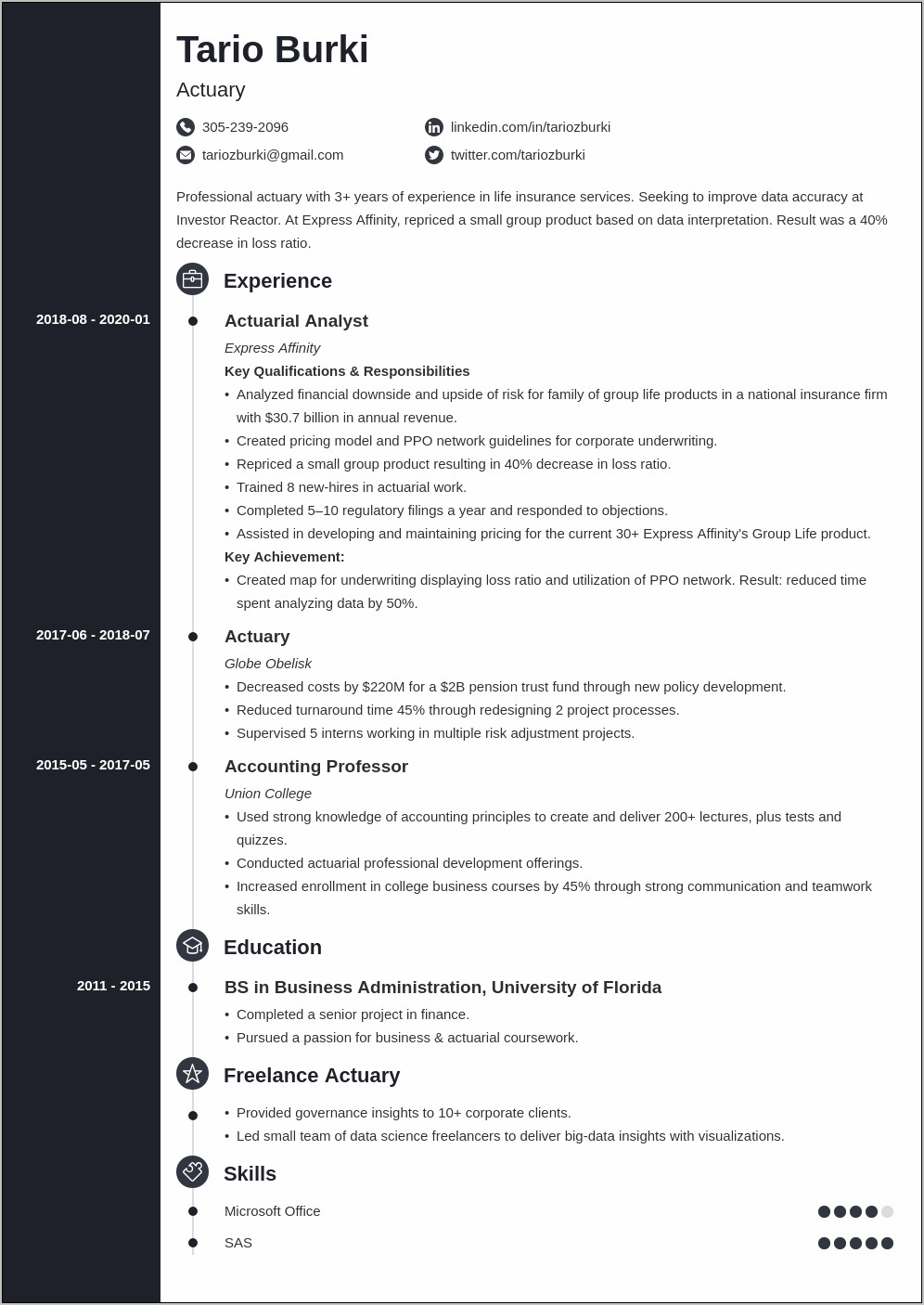 Sample Actuarial Resume Entry Level