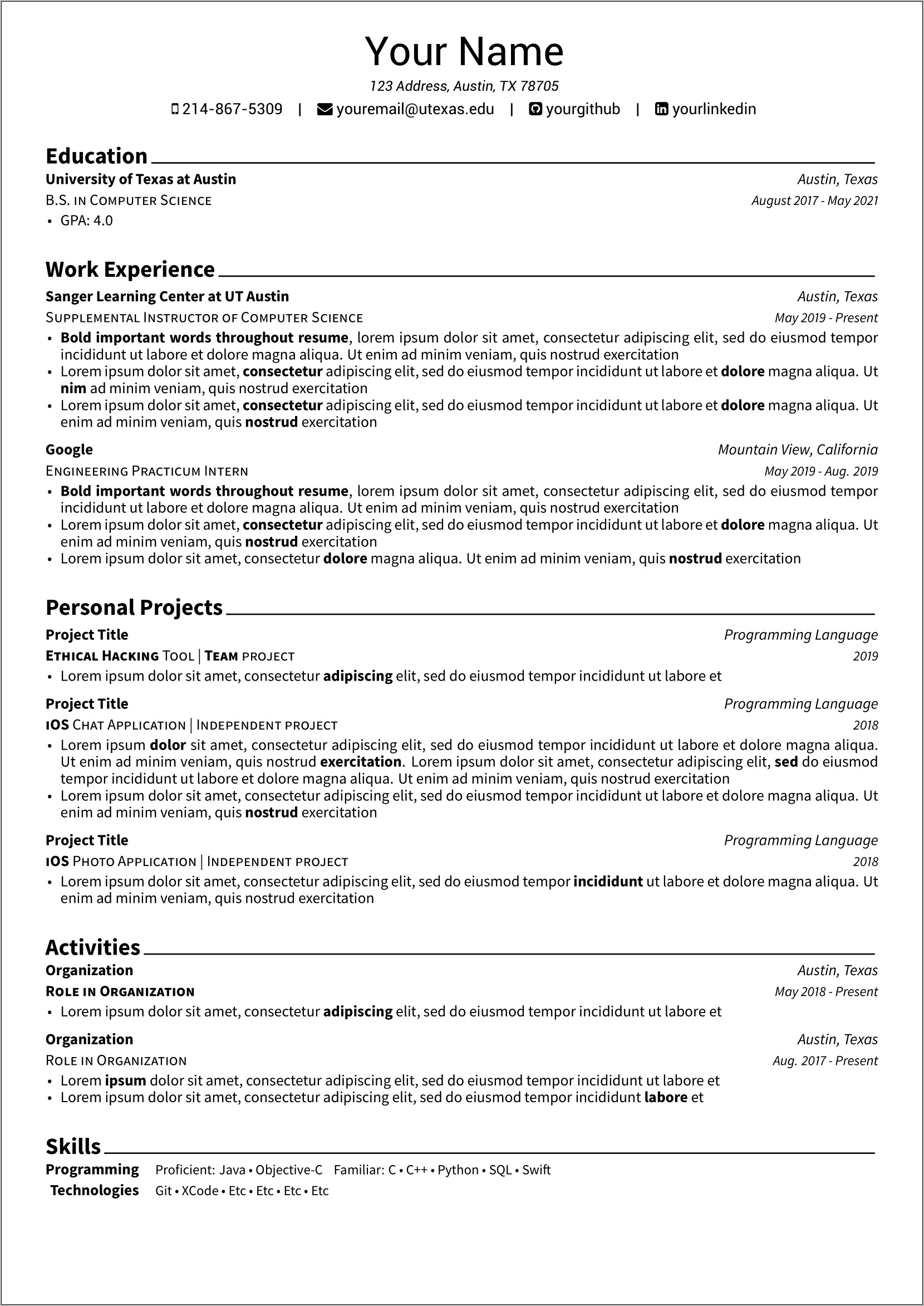 Sample Apply Texas Resume 2018