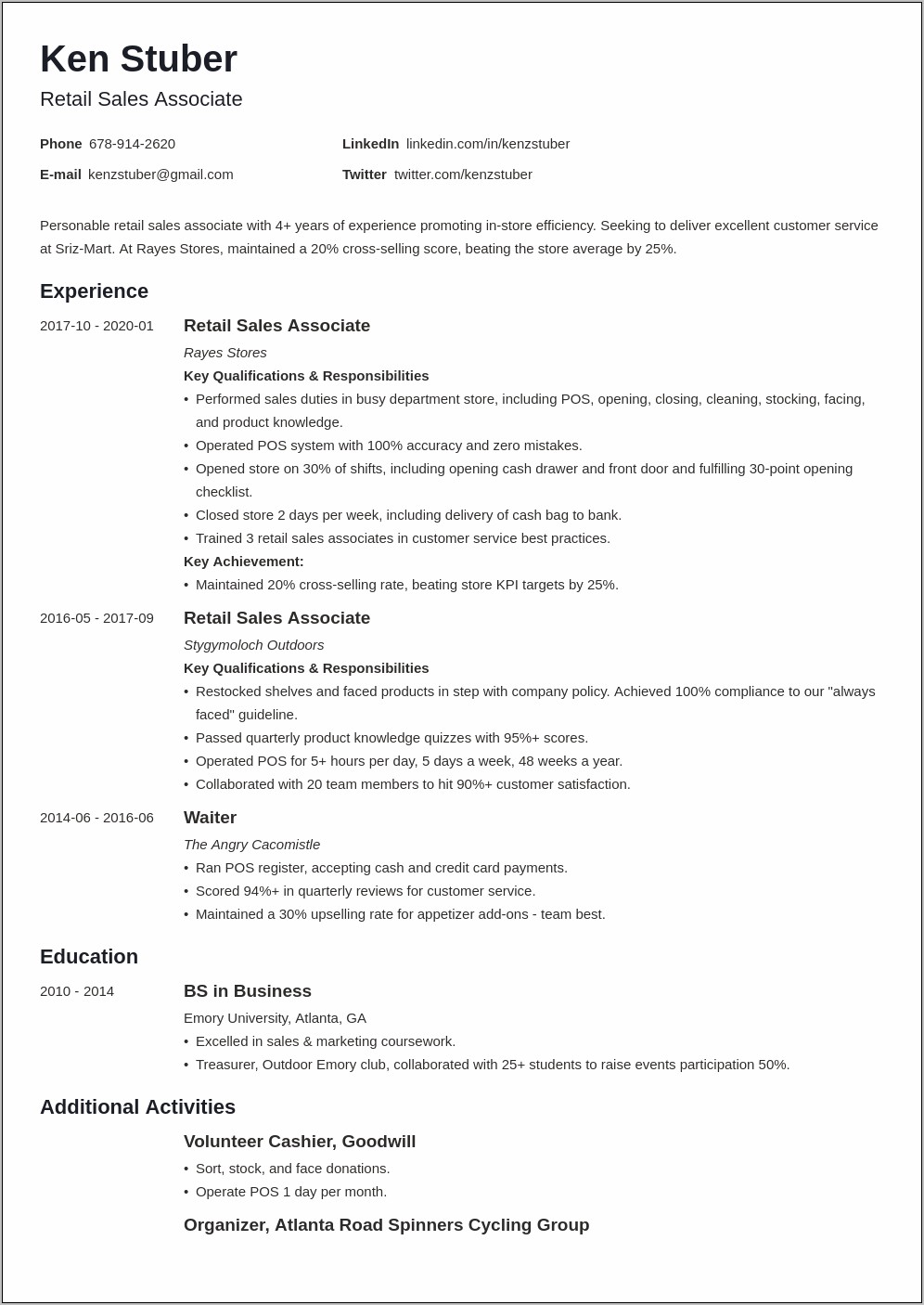 Sample Banking Sales Representative Resume