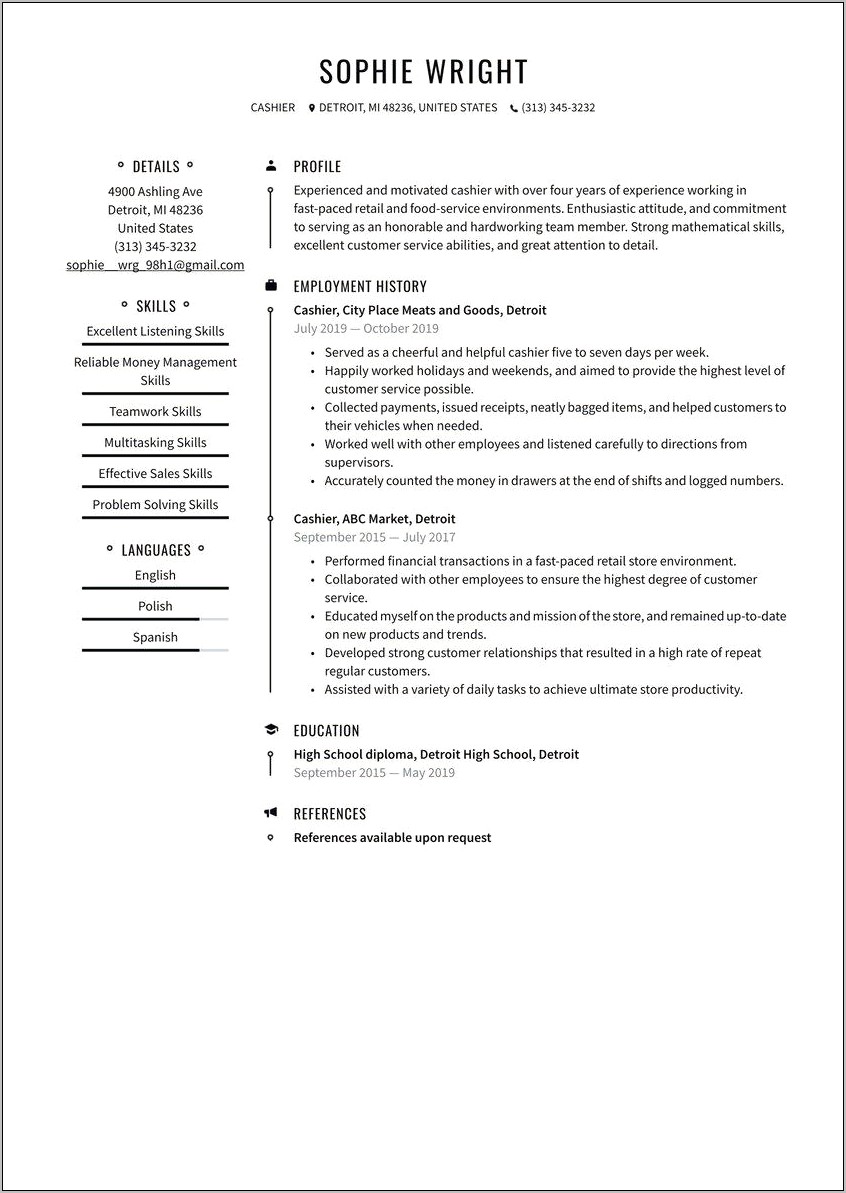 Sample Cashier Job Description Resume