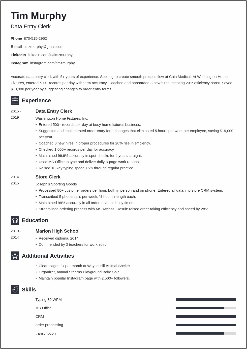 Sample Claims Data Entry Resume