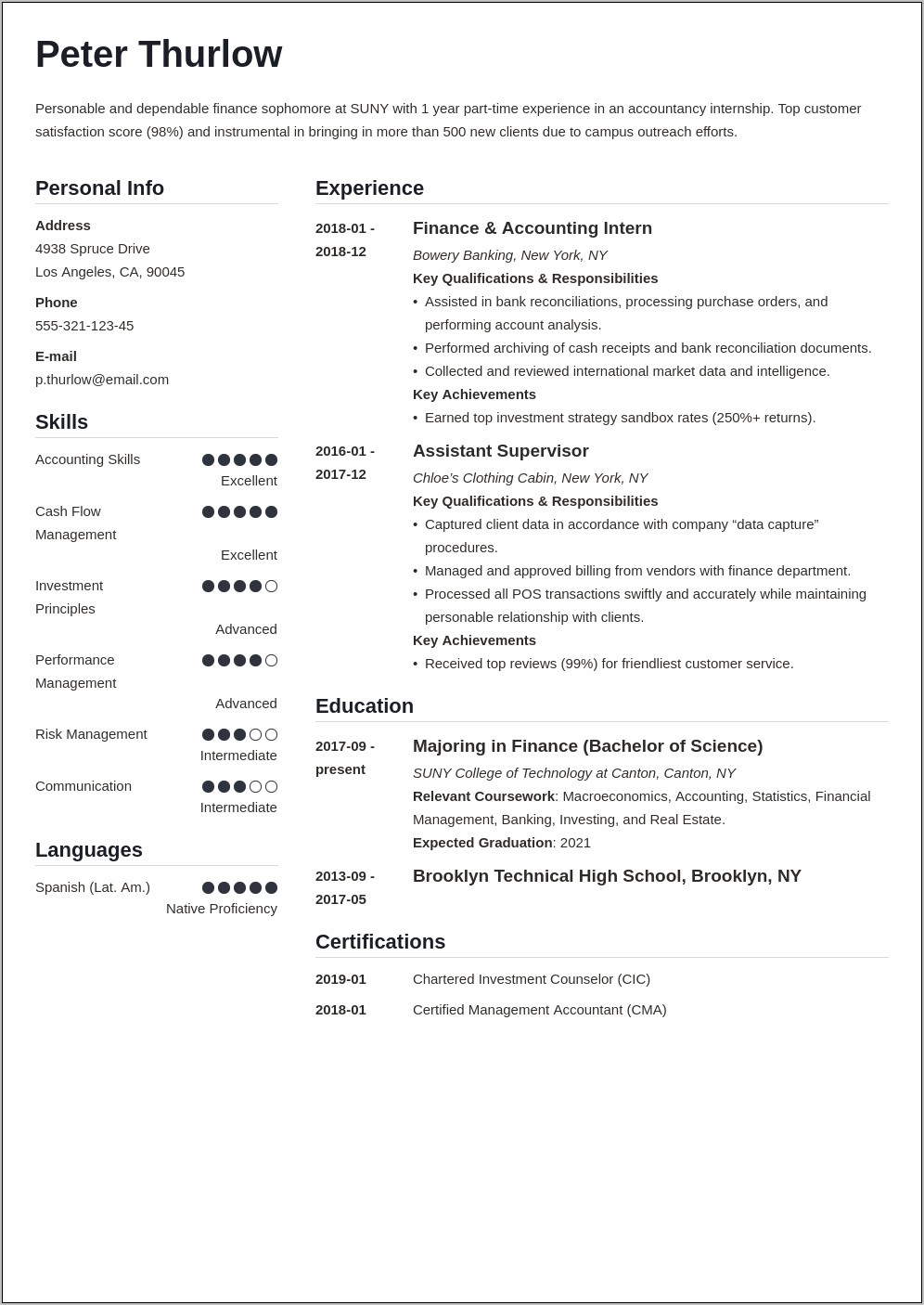 Sample College Intwrnship Resume Template