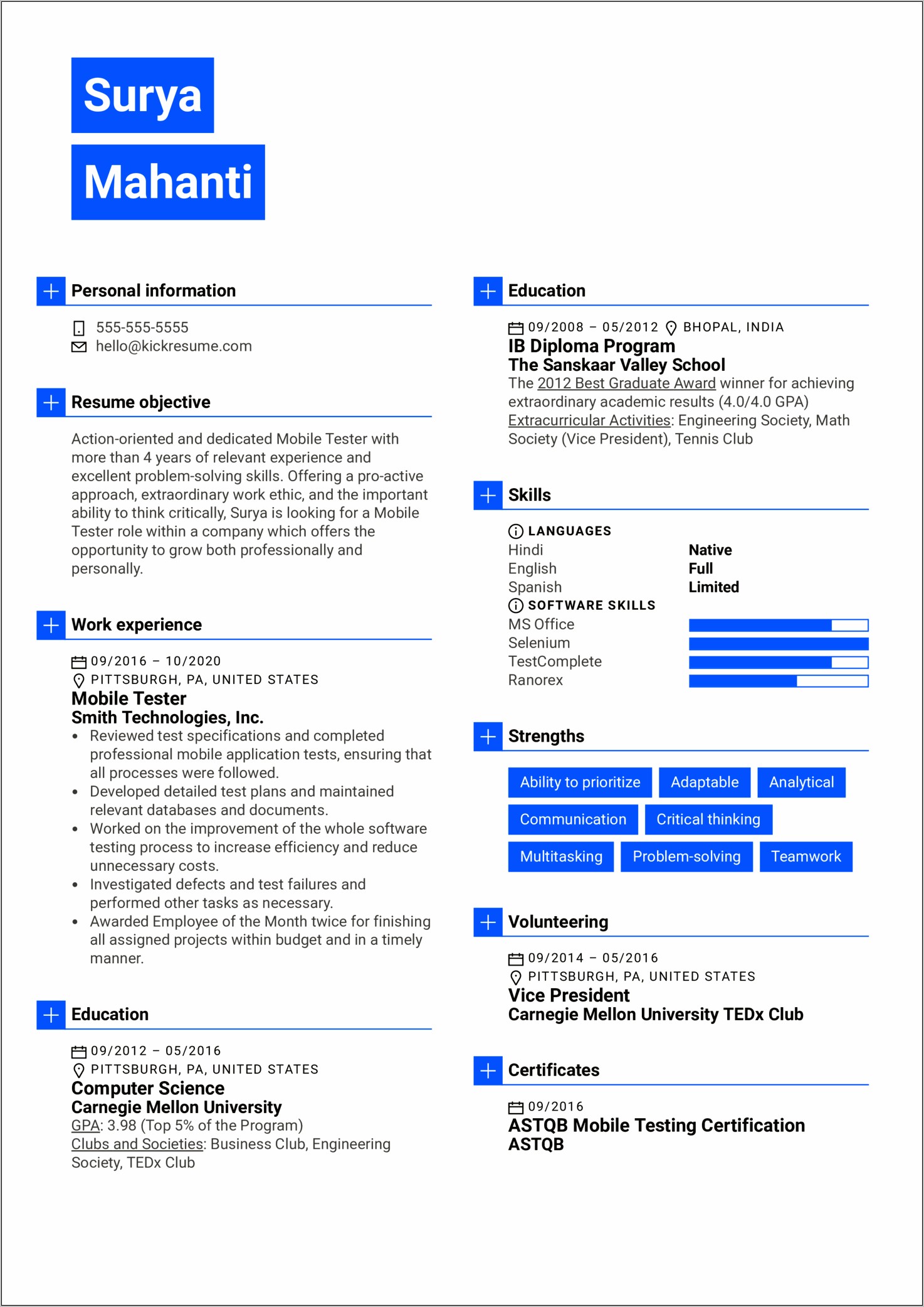 Sample Compuetr Science Graduate Resume