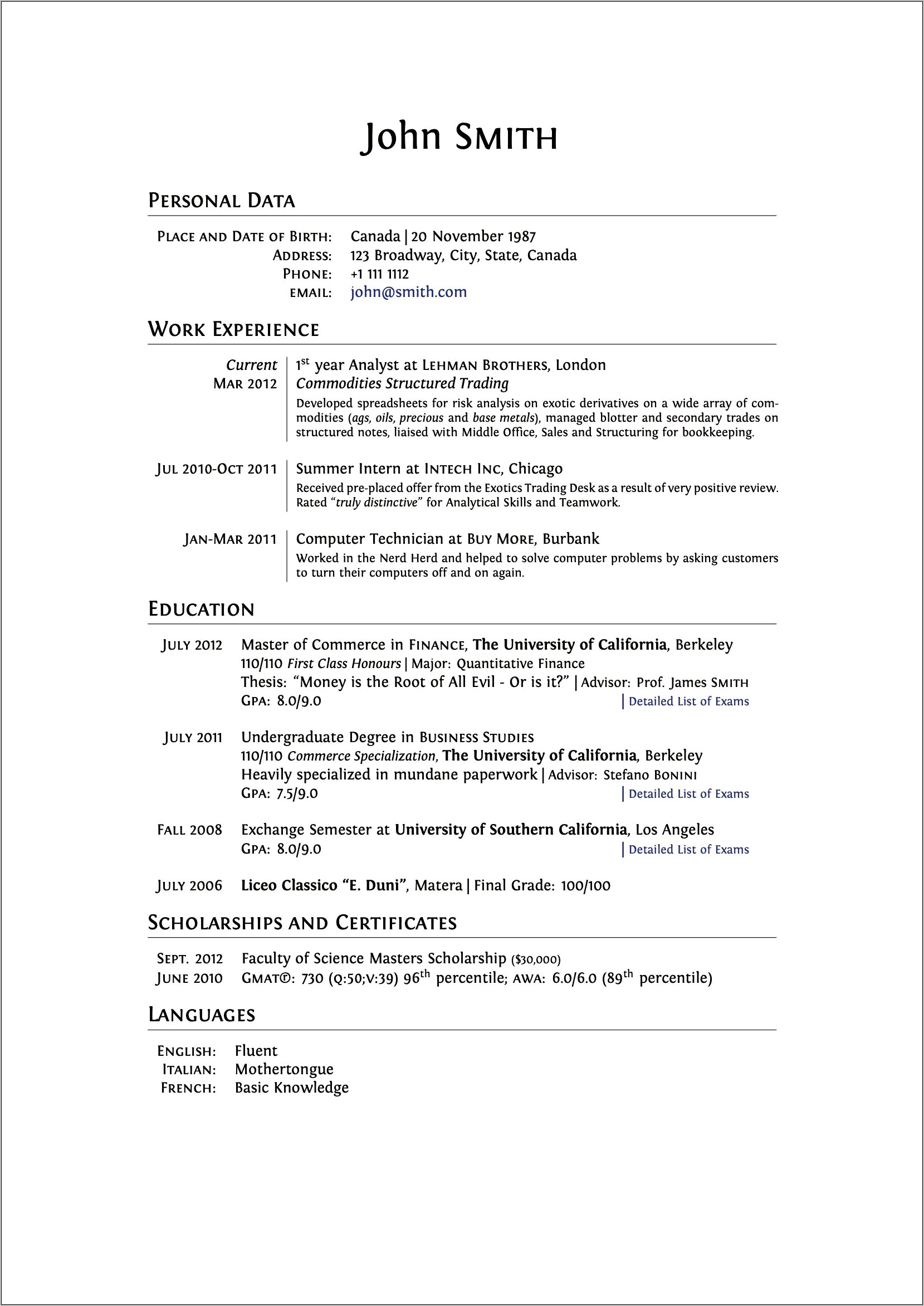 Sample Copy Of Student Resume