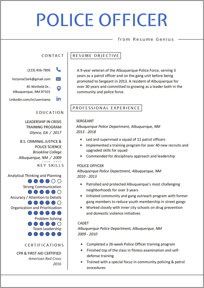 Sample Criminal Justice Resume Objective