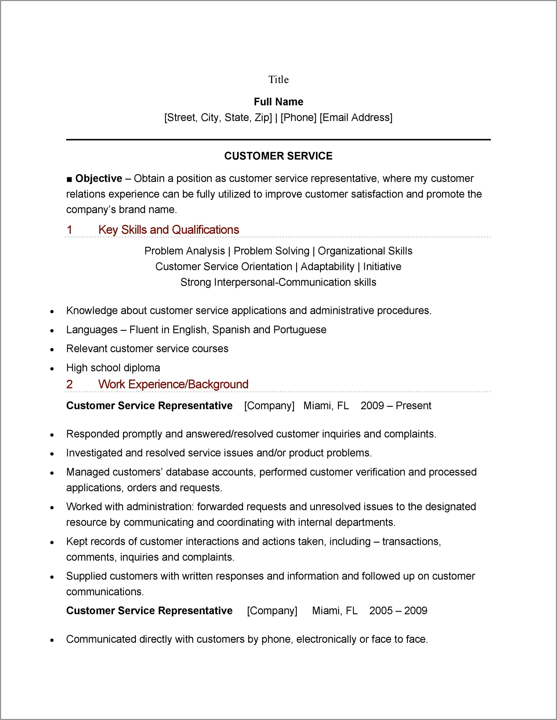 Sample Customer Service Resume Australia