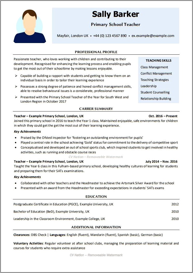 Sample Detailed Resume For Teachers