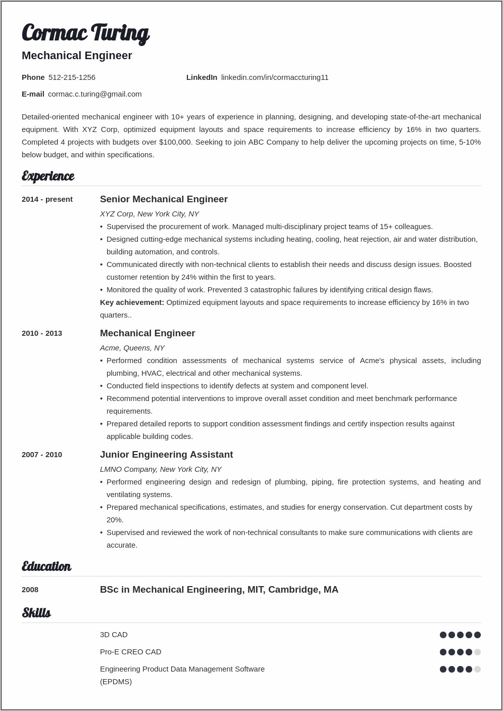 Sample Engineering Resume With Experience