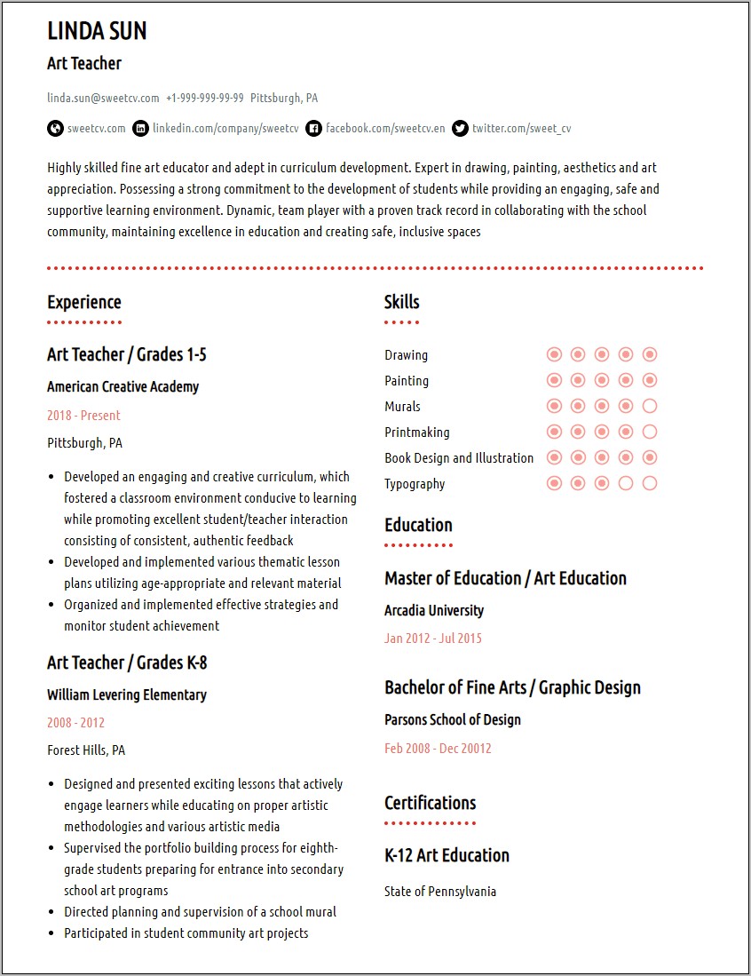 Sample English Language Teacher Resume