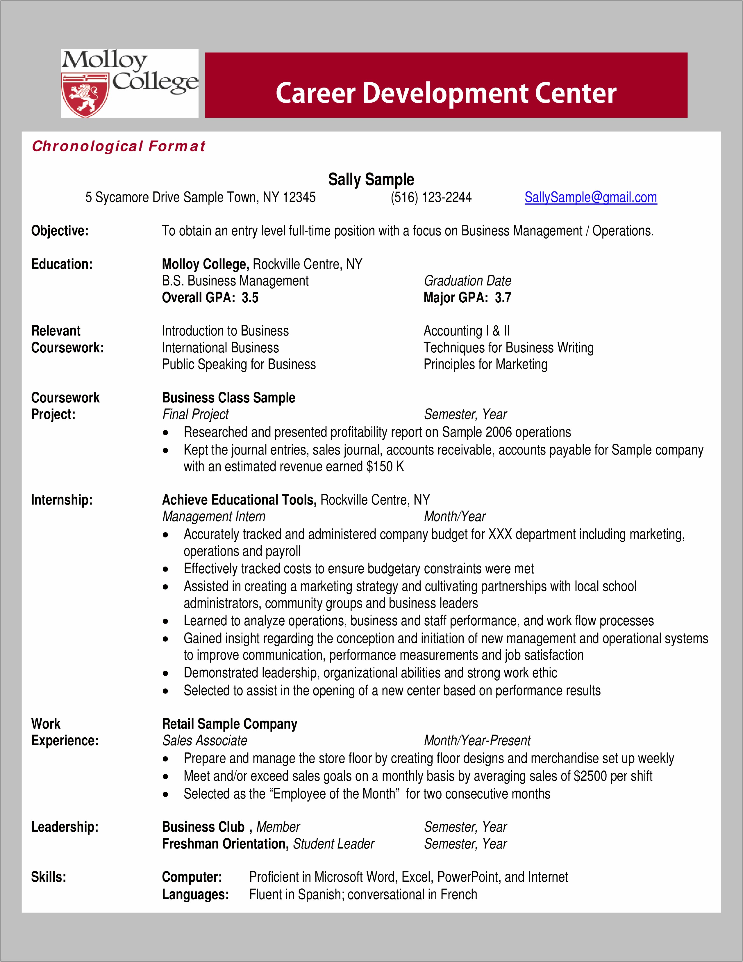 Sample Entry Level Resume Templates