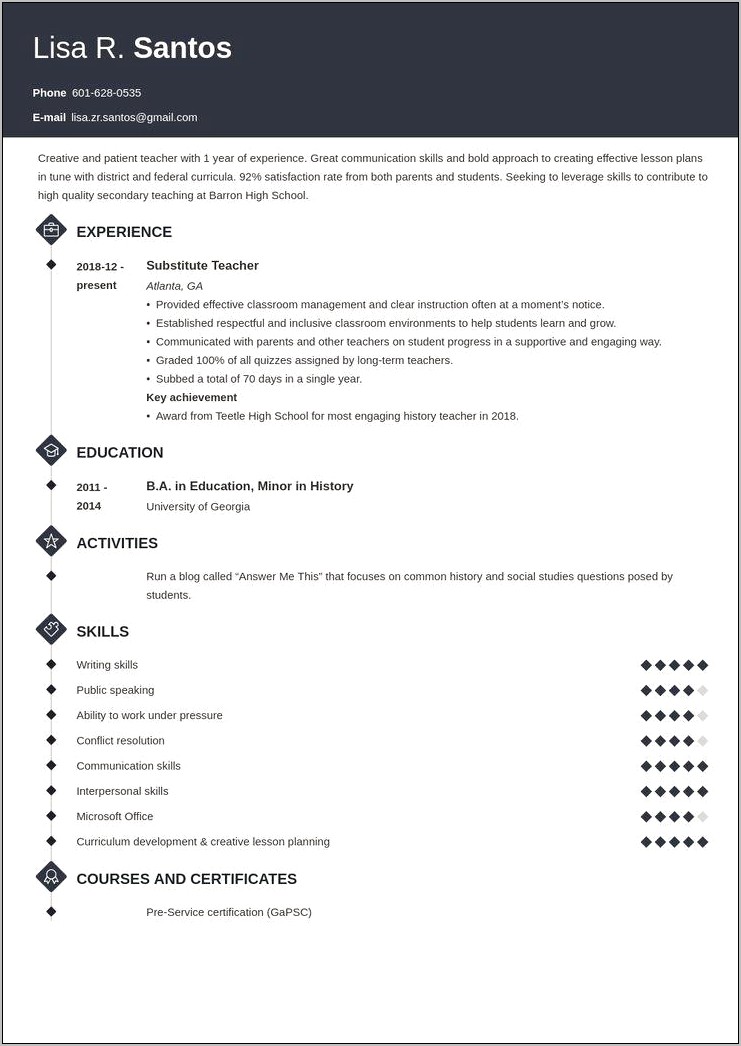 Sample Entry Level Teaching Resume