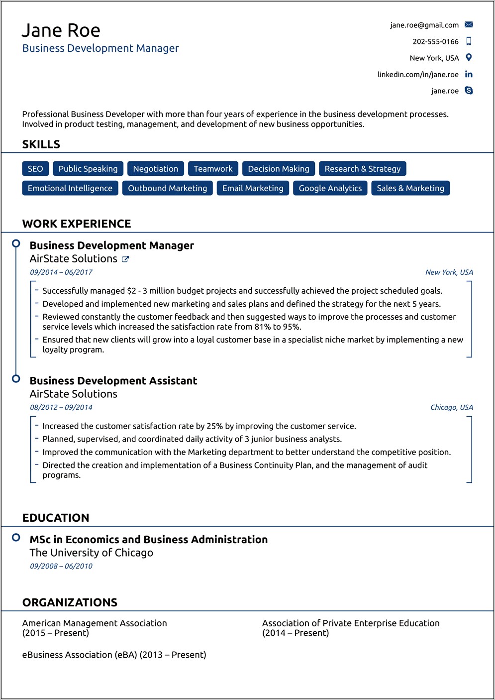 Sample Experience Section Of Resume