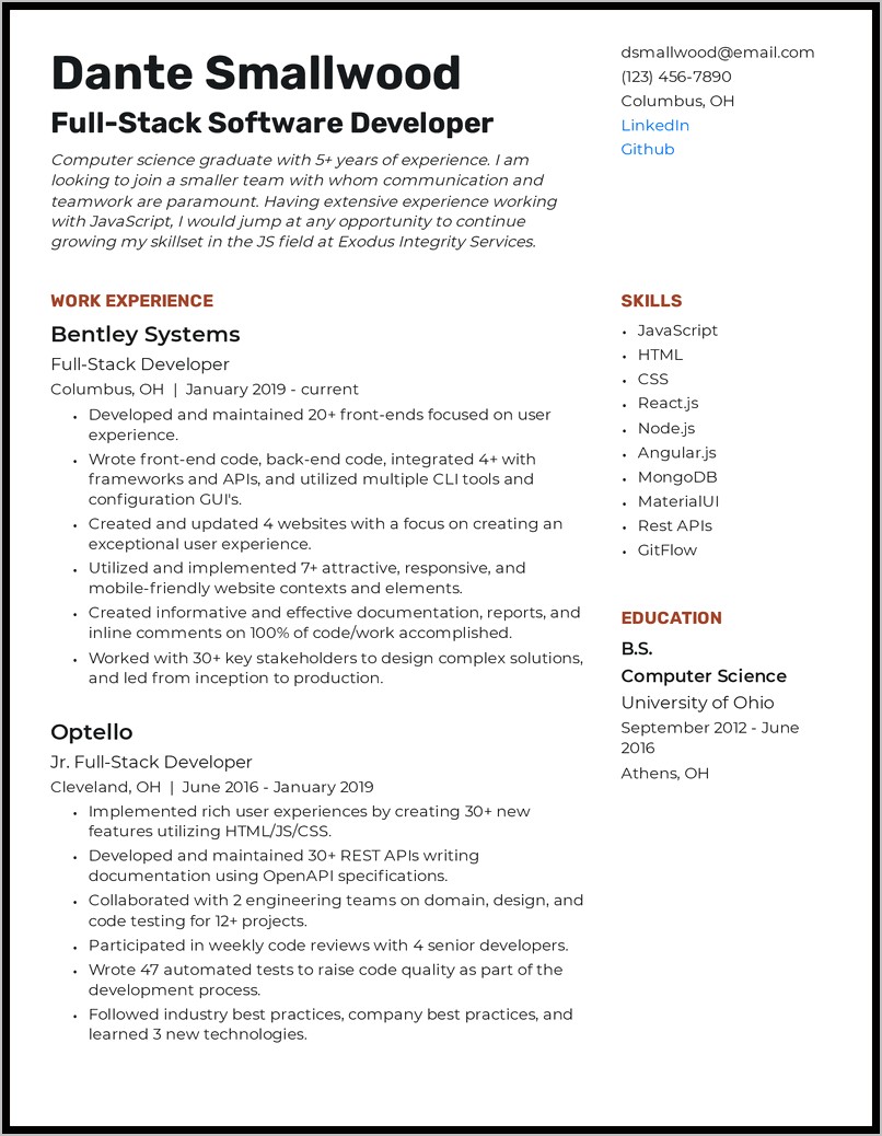 Sample Full Stack Developer Resume