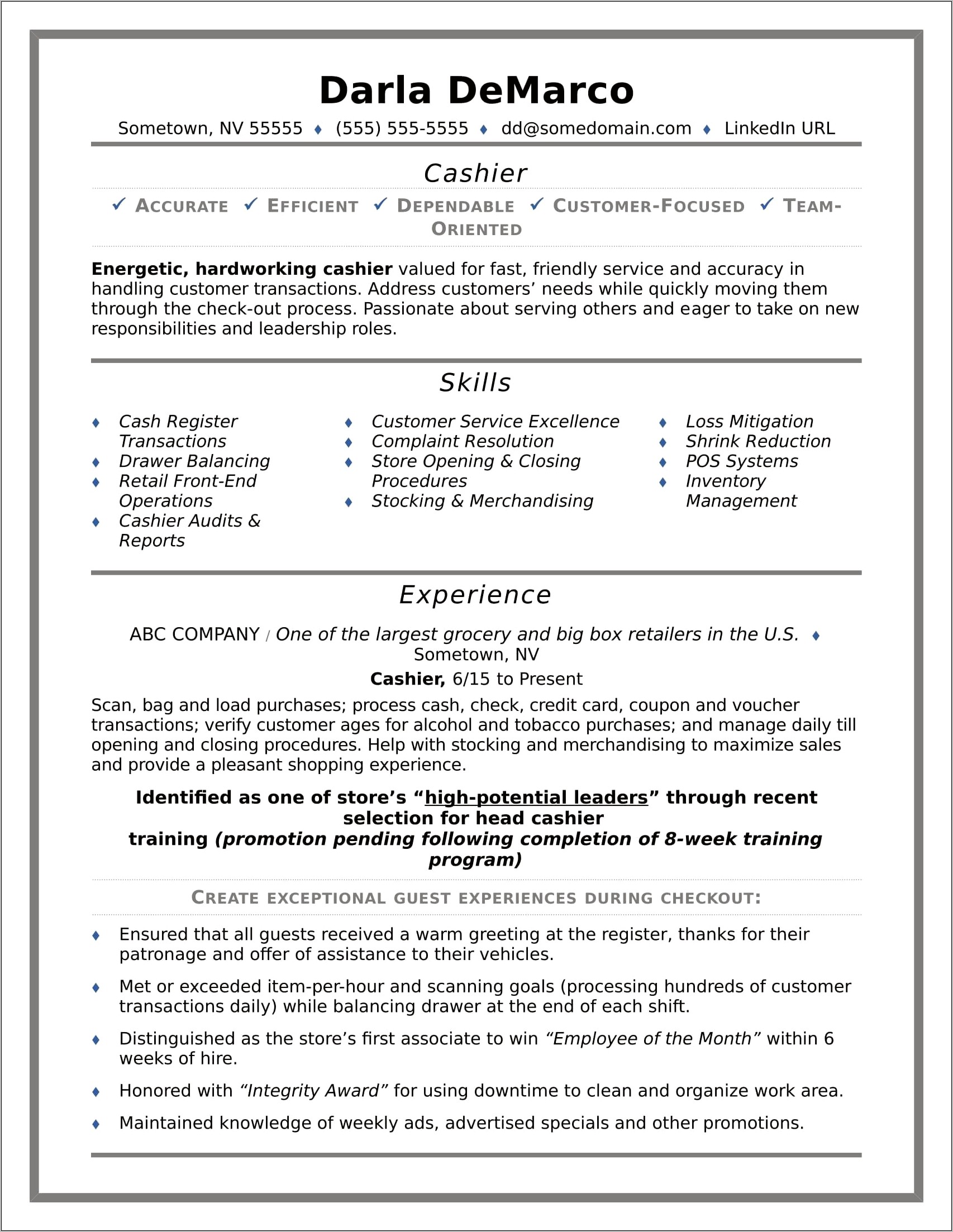 Sample Functional Resume For Cashier