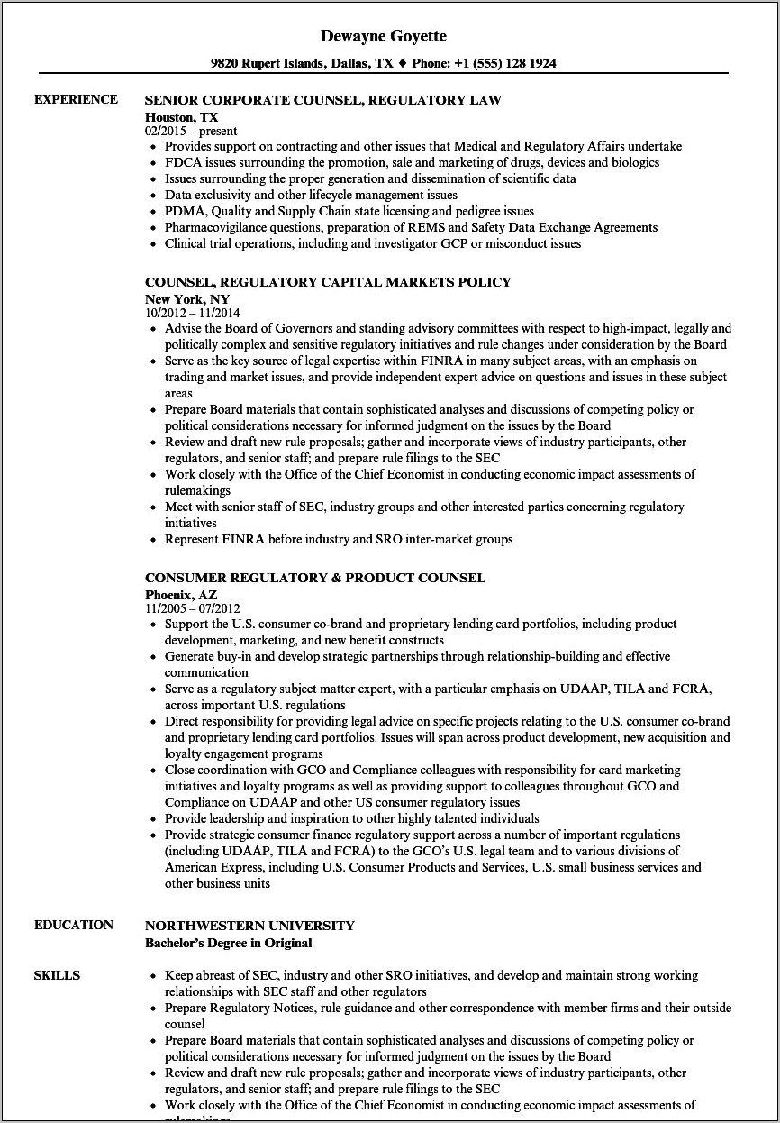 Sample General Counsel Resume Pdf