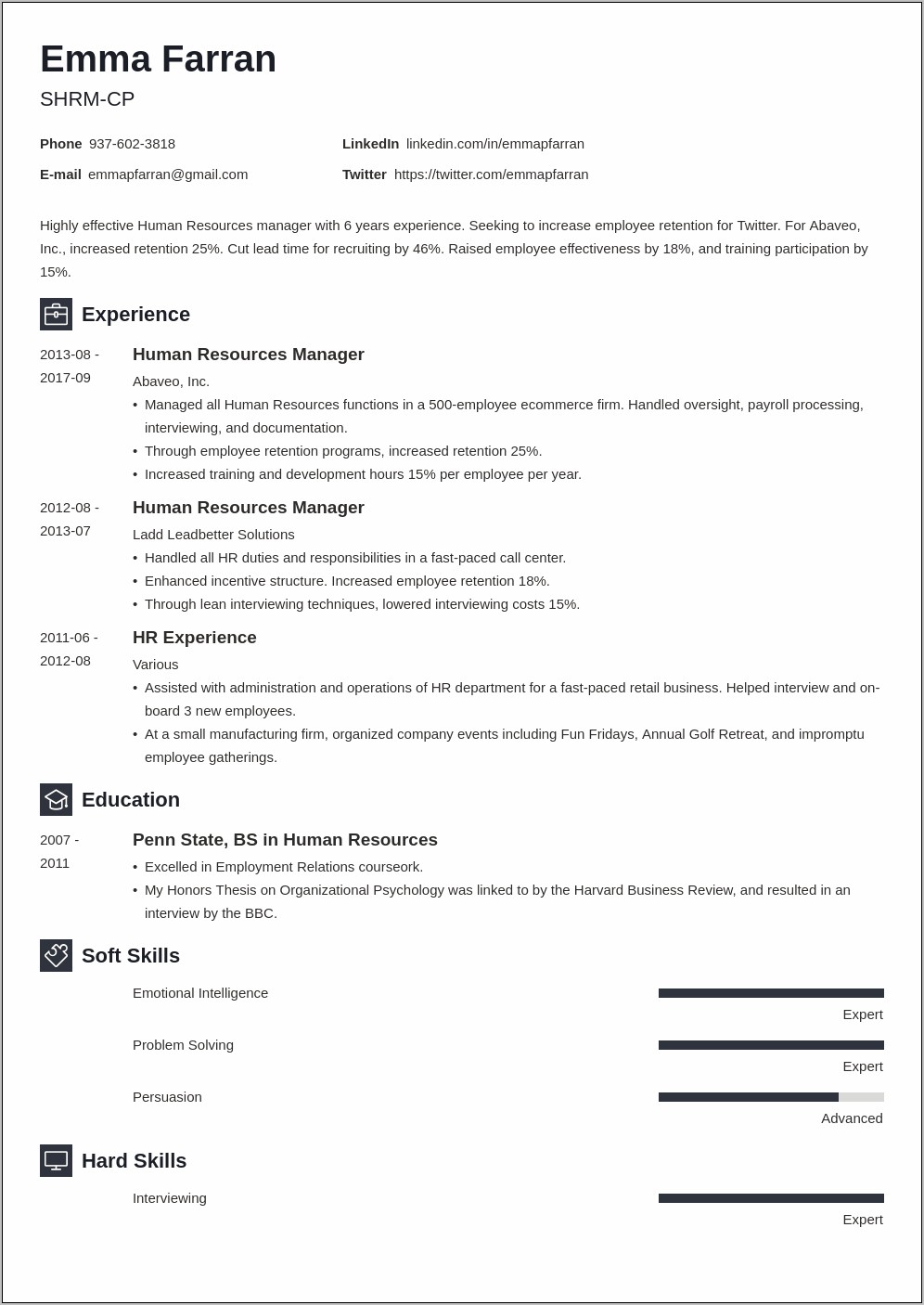 Sample Graduate Human Resources Resume