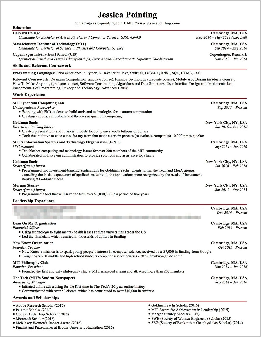 Sample Graduate School Resume Harvard