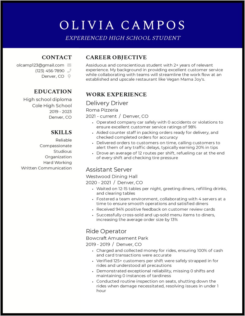 Sample High School College Resumes