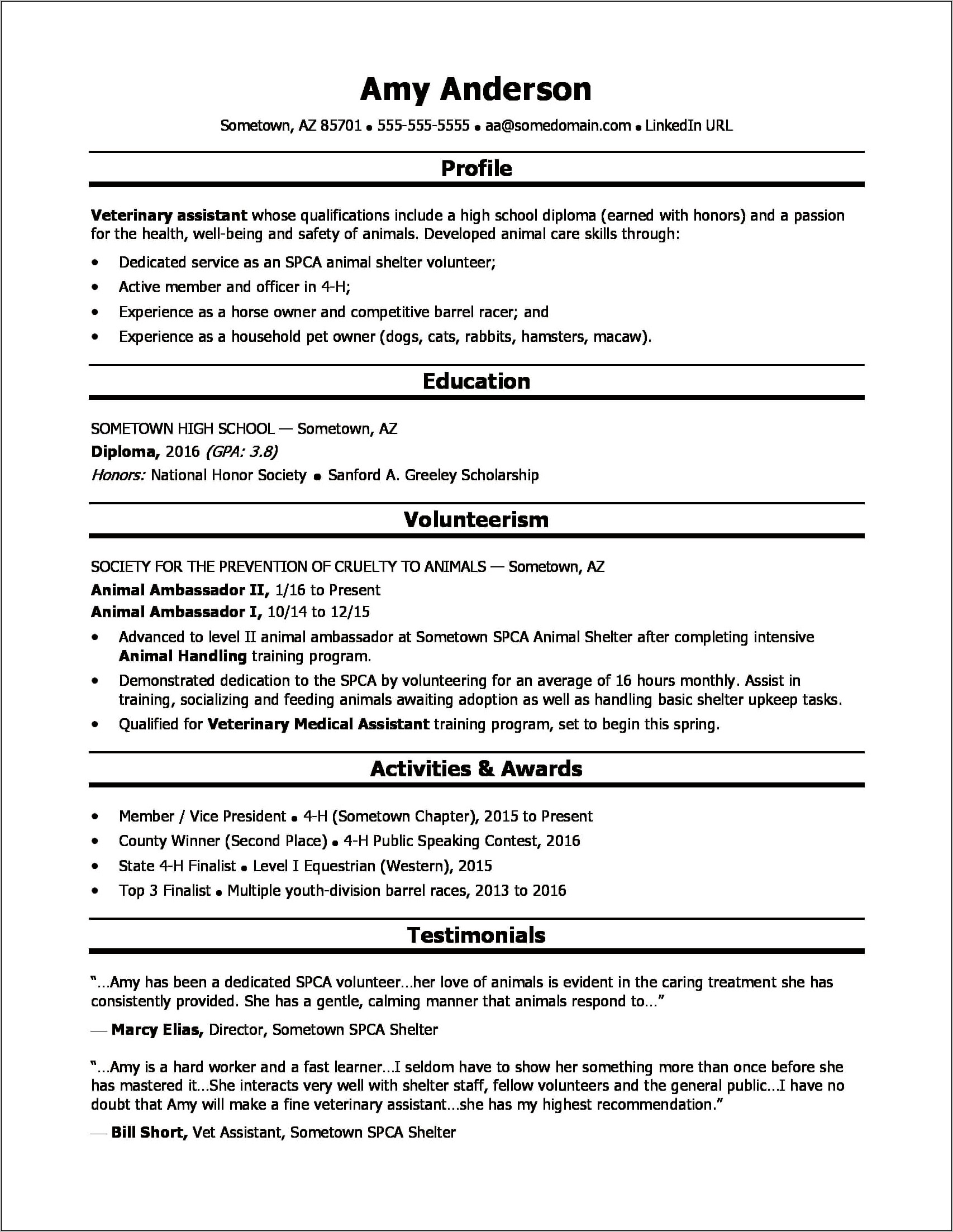 Sample High School Resume Skills