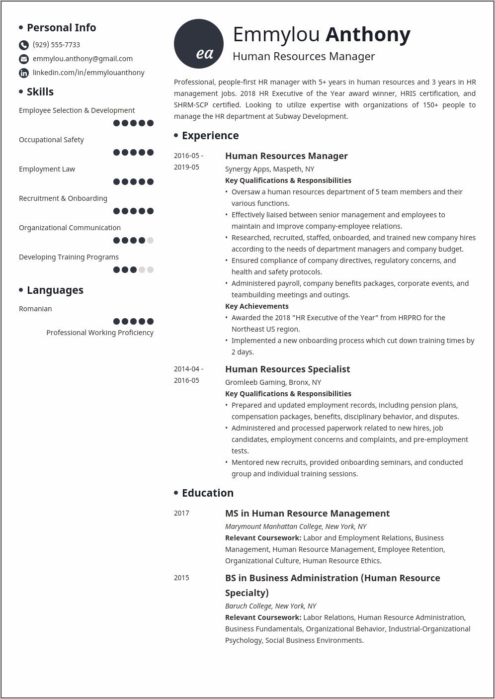 Sample Hr Manager Resume Templates