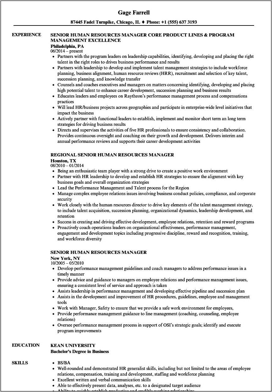 Sample Human Resources Management Resume