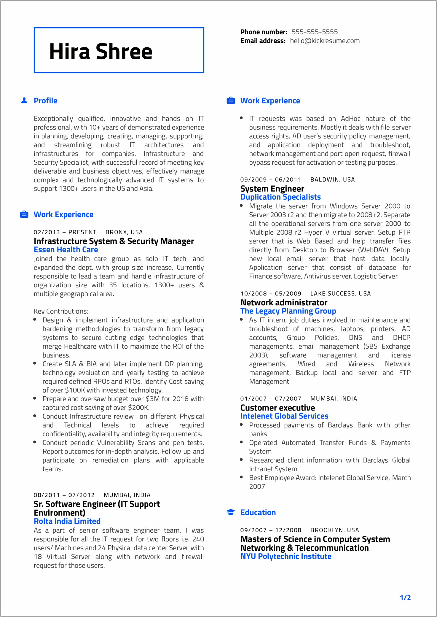 Sample Information Technology Manager Resume