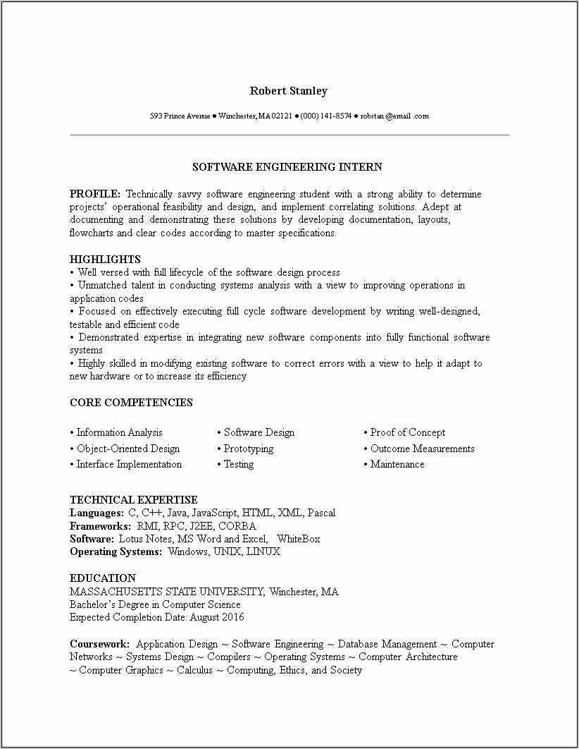 Sample Internship Resume On Networking