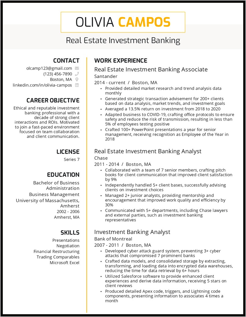 Sample Investment Banking Vp Resume