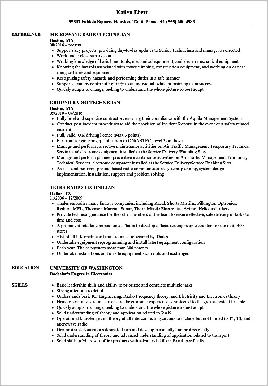 Sample It Broadcast Engineer Resume